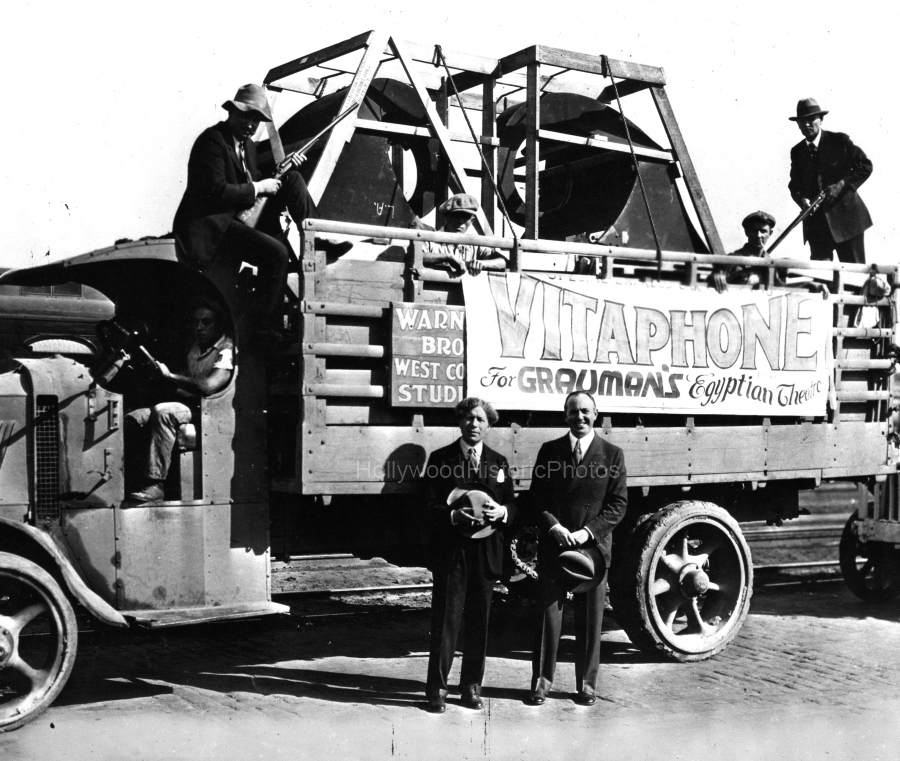 Warner Bros. 1926 Sid Grauman and Jack Warner on way to Egyptian Theatre wm.jpg